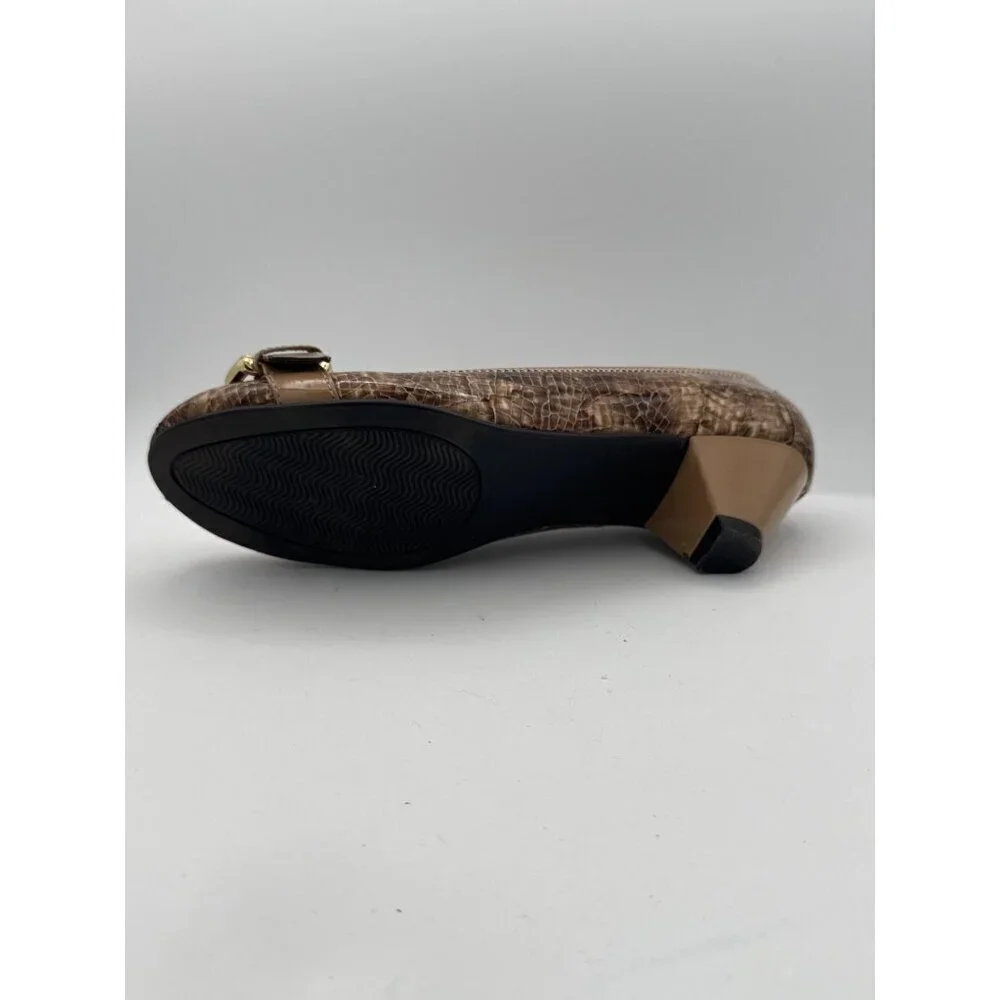 Bjoru By A. J. Valenci Womens Brown Croc-Embossed Leather Ballet Flats With Buck